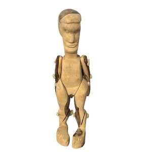 Vintage African Hand Carved Wood Puppet Articulated Tribal